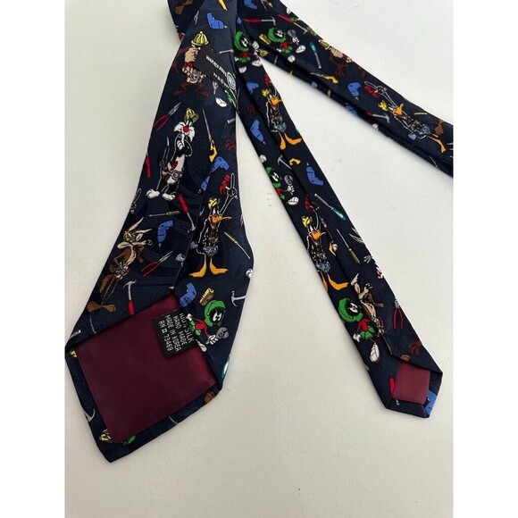Looney Tunes Warner Bros Studio Store Black Silk Tie Workshop Tools Vintage - Picture 3 of 5